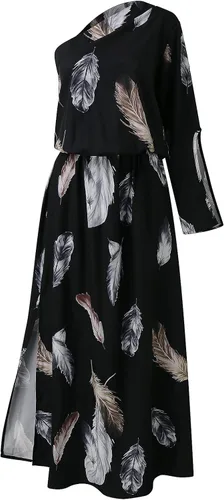 Vista 4 de Vestido corto fruncido con estampado floral para mujer, manga mariposa, asimétrica, morada