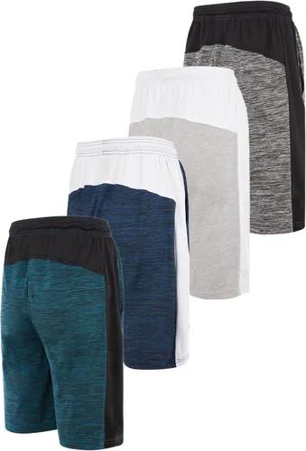 Vista 3 de Pantalones cortos de baloncesto para hombre con bolsillos, pantalones cortos de entrenamiento de gimnasio para hombre, paquete de 4