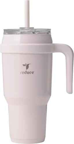 Vista 30 de REDUCE Vaso de acero inoxidable de 24 onzas con asa, con aislamiento al vacío de doble pared, tapa a prueba de sudor y popote reutilizable, mantiene