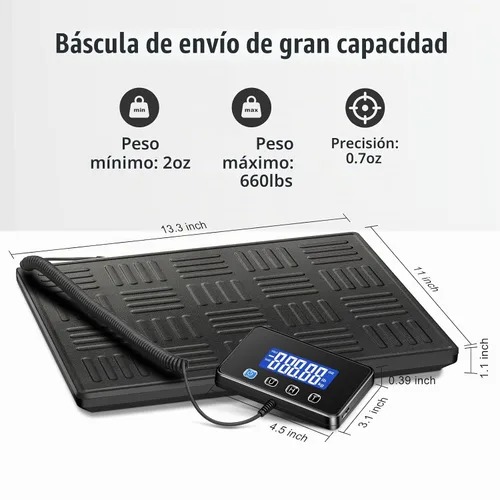 Vista 2 de KUAIVO Báscula de envío, báscula digital para equipaje de servicio pesado de 660 libras para paquetes, báscula postal de alta precisión de 0.35