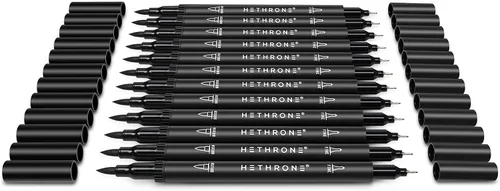 Vista 4 de Hethrone Marcadores negros para dibujar - Bolígrafos de pincel con puntas de fieltro para artistas - Bolígrafos de caligrafía, paquete de 12