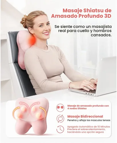 Vista 4 de BOB AND BRAD Masajeador de espalda con calor elegible para FSA, masajeador de cuello con cable EZBack para alivio del dolor de tejido profundo Rosa