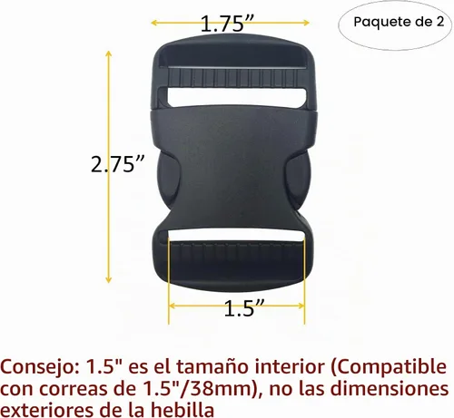 Vista 2 de Hebillas de plástico de liberación, Negro, Ajustable, liberación lateral