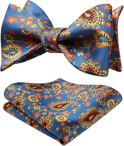 Vista 13 de HISDERN Pajaritas para hombre, corbatín de cachemira para hombre, corbata de lazo y bolsillo cuadrado, juego formal de esmoquin para boda