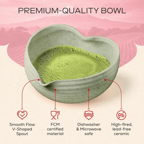 Vista 4 de Rehny's Juego de batidor Matcha Juego completo de matcha verde con cuenco en forma de corazón, batidor de bambú, soporte, tamiz de acero