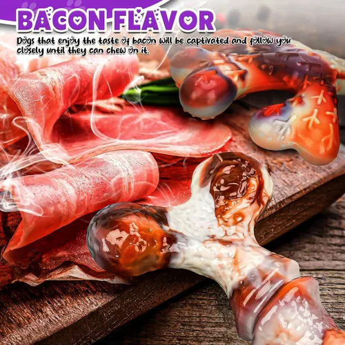 Vista 4 de Paquete de 4 juguetes masticables para perros para masticadores agresivos, juguetes resistentes e indestructibles para perros con sabor a tocino