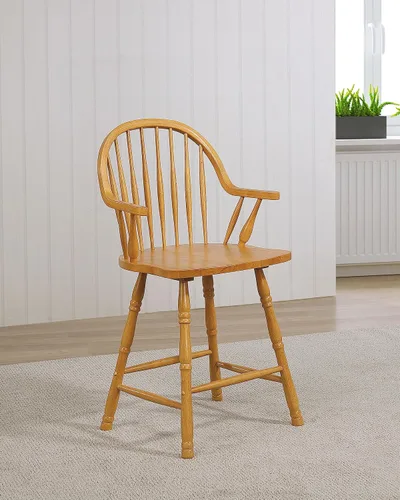 Vista 2 de Sunset Trading Selections Windsor Taburetes de bar con brazos de 24 pulgadas Taburetes de altura de mostrador con respaldos y reposabrazos, madera