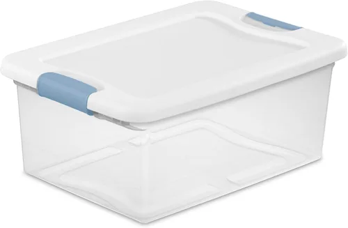 Vista 36 de Sterilite - Paquete de 12 contenedores de almacenamiento con pestillo para debajo de la cama, con tapas, de plástico transparente, 6 cuartos