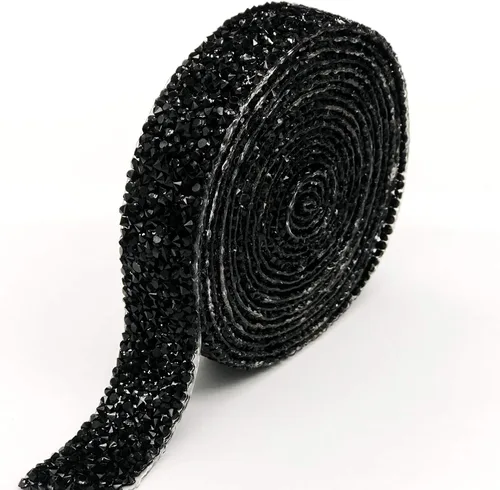 Vista 15 de Dowarm Cinta de diamantes de imitación de 3 yardas, rollo de cinta de diamantes de imitación, envoltura de malla con diamantes de imitación Negro