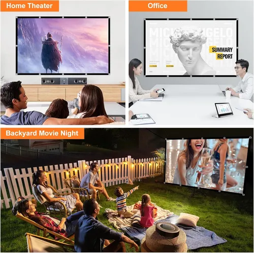 Vista 7 de Pantalla de proyector al aire libre Película de 100 pulgadas: Pantallas de proyección portátiles 4K HD Plegable Interior Colgante Pared Anti-Crease