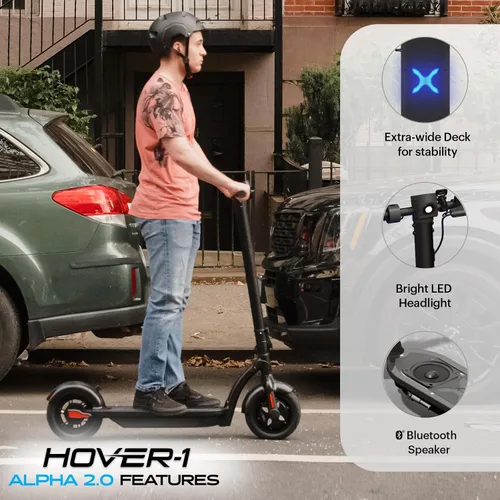 Vista 3 de Hover-1 Alpha 2.0 Foldable Electric Scooter with 450W Brushless Motor, 18 mph Max Speed, 10” Air-Filled Tires and 12 Mile Range
