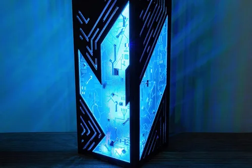Vista 8 de Lámpara contemporánea futurista de líneas inclinadas Lámpara de escritorio LED RGB estilo punk de ciencia ficción Lámpara de noche hecha a mano