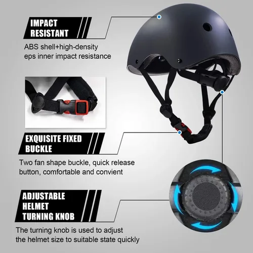 Vista 5 de Casco ajustable para niños de 5 a 16 años, niños pequeños, niños y niñas, equipo de protección con rodilleras, coderas y muñequeras para múltiples