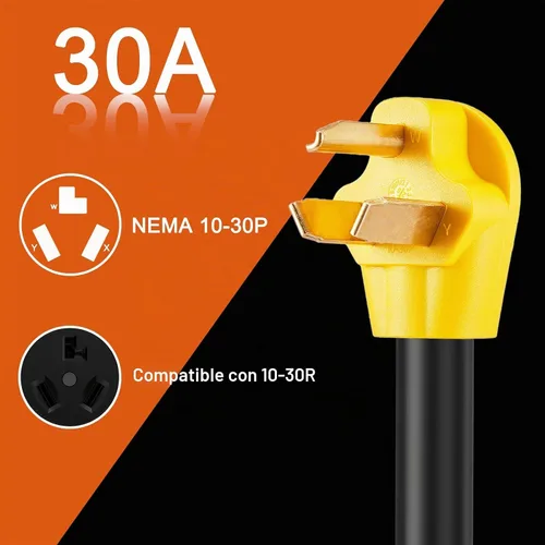 Vista 2 de Cable adaptador de corriente CA NEMA 10-30P macho a TT-30R, 125