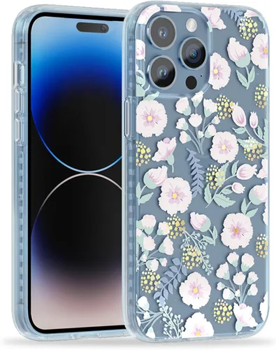 Vista 31 de SCORPIFY Funda para iPhone 14 Pro Max con diseño iridiscente de mariposa azul, bonita funda transparente para mujeres y niñas