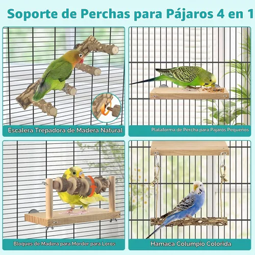 Vista 3 de DBNESS 4 perchas para pájaros con columpio, escalera de loro con bloques para masticar, jaula de pájaros, accesorios de gimnasio para conure