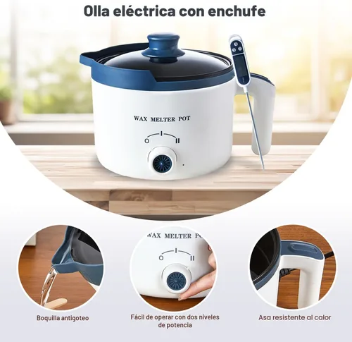 Vista 2 de KQU - Olla de cera con termómetro, derretidor eléctrico de cera para hacer velas con boquilla de 1.5 cuartos de galón, juego de olla doble pequeña