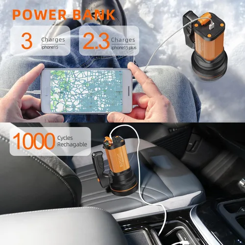 Vista 5 de BUYSIGHT Linterna recargable de alta luz de punto de mano de lúmenes con mango Linterna eléctrica de espera ultra larga con salida USB (oro clásico)