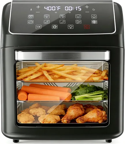 Vista 12 de Simple Deluxe 12 en 1 Freidora de aire 6.34 Qt, Freidora digital con ajustes preestablecidos y ventana visible, cesta antiadherente y apta