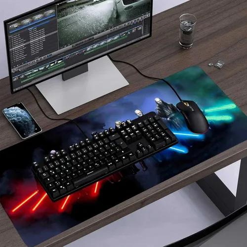 Vista 6 de Alfombrilla de mouse extragrande para juegos personalizada con base de goma antideslizante, bordes cosidos, alfombrilla de mouse lavable, teclado
