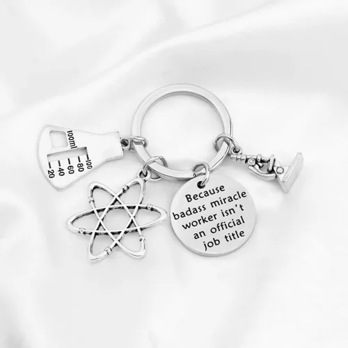 Vista 3 de Llavero de química biológica, microscopio átomo, química, joyería científica y regalo