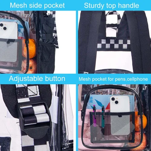Vista 6 de Mochila escolar transparente y resistente de cloruro de polivinilo, para mujeres y hombres, talla única