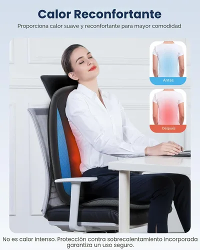Vista 5 de COMFIER - Masajeador de espalda Shiatsu con calor, cojín de asiento de masaje de tejido profundo, almohadilla para silla de masaje para espalda