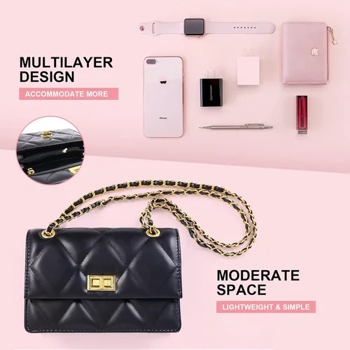 Vista 4 de Bolso cruzado acolchado para mujer, bolso de hombro de piel sintética con solapa, bolso cuadrado pequeño de cadena de moda, bolso de mano de noche