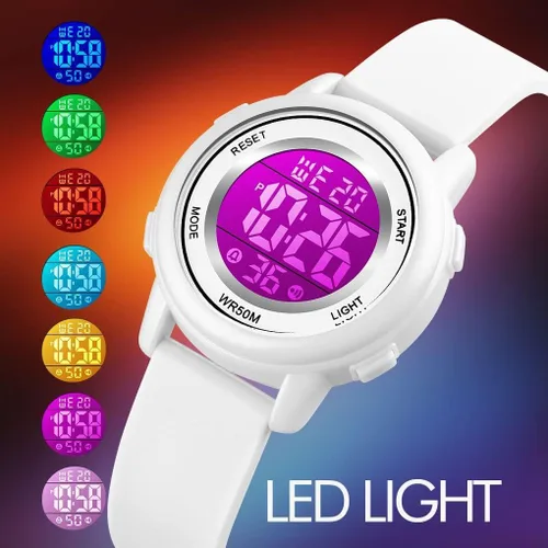 Vista 6 de Relojes digitales para mujer, pantalla LED, correa de silicona, reloj militar, multifunción, impermeable, alarma, cronómetro, retroiluminación LED