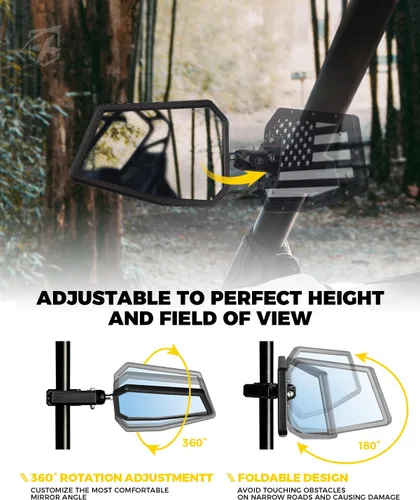 Vista 3 de Xprite Espejos Laterales UTV se Ajustan a Jaula de Barra Antivuelco de 1.75"-2 Pulgadas, Espejo Retrovisor de Aluminio Resistente con Soporte