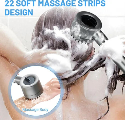 Vista 5 de Cabezal de ducha filtrado con mano, flujo de agua de alta presión y 4 modos de pulverización, lavado a presión para agua dura, juego de cabezal