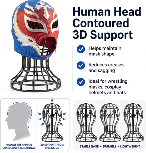 Vista 3 de 6 Pack Freestanding Mask Display Stands for Lucha Cosplay Helmet, Grey
