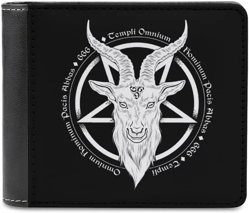 Vista 4 de Baphomet Demon Goat Head - Billetera de cuero para hombre con 6 bolsillos para tarjetas de crédito