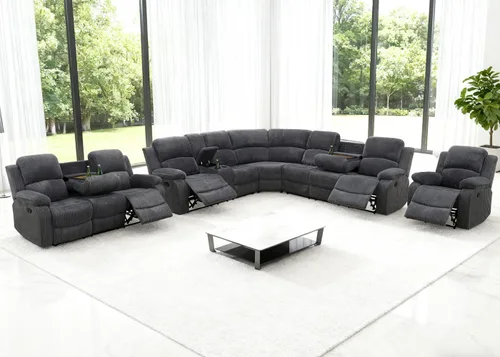 Vista 49 de Juego de sofá seccional reclinable manual, juegos de muebles de sala de estar, sofá seccional en forma de L y 2 sillas, cómodo sofá reclinable