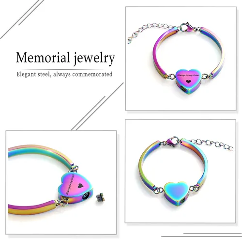 Vista 4 de Alway in My Heart - Pulsera de cremación para cenizas, joyería de cremación en forma de corazón, Metal