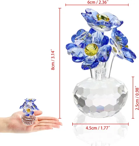 Vista 3 de OwnMy Figuras de cristal azul Forget Me Not Flowers Collectibles Sparkle Crystal Forget-Me-Not Decoración de flores, pequeñas flores de vidrio