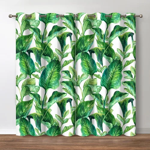 Vista 32 de Jekeno Cortinas opacas para oscurecer la habitación, con ojales, para ventana, atardecer, océano hawaiano, playa, tropical, palmera, decoración