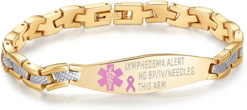 Vista 14 de LinnaLove Lymphedema Alert Bracelets no bp/iv/needles this arm Stainless Steel Medical id Bracelets for Women