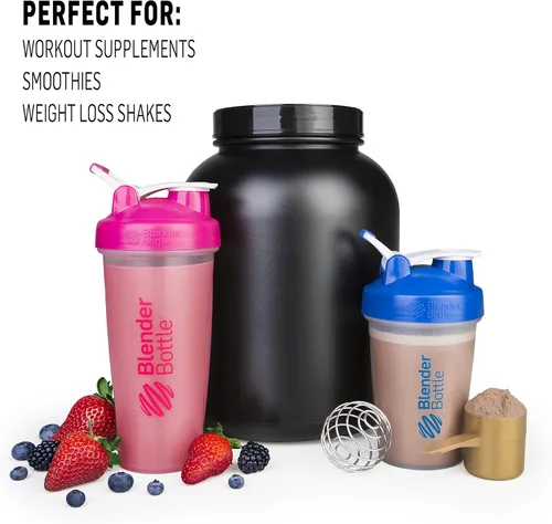 Vista 6 de BlenderBottle Botella mezcladora clásica perfecta para batidos de proteínas y antes del entrenamiento, 28 onzas (paquete de 2), todo negro