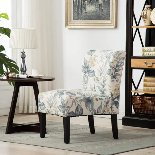 Vista 3 de Roundhill Furniture Silla de acento contemporánea sin brazos de tela con estampado Capa, hojas azules