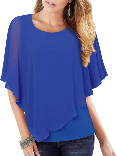 Vista 7 de Lotusmile Blusas elegantes de gasa tipo poncho para mujer 25 impresiones punto negro