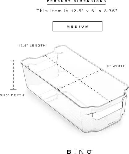 Vista 3 de BINO Stackable Storage Bins, Medium - 4 Pack THE STACKER COLLECTION Clear Plastic Built-In Handles BPA-Free Containers for Organizing Kitchen