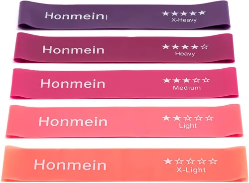 Vista 9 de Honmein Bandas de resistencia para entrenamiento, bandas de ejercicio con 5 niveles de resistencia para fitness en casa, entrenamiento de fuerza