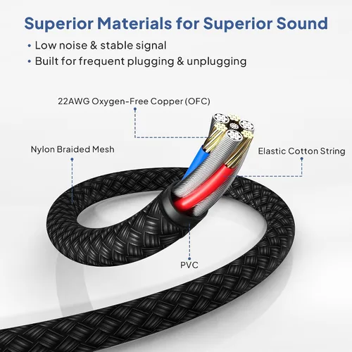 Vista 4 de Elebase Paquete de 2 cables TRS para instrumentos de 1/4 de pulgada de 3.3 pies, acodado a recto, conector macho jack estéreo de 6.35mm, línea