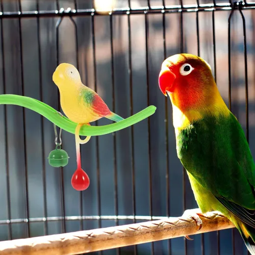Vista 3 de POPETPOP Swing Bird Model Bird Perch Toy Plastic Cage Stand Simulation Fake Cage Toy Periquitos Perca Divertidas Burlas para cacatúas Cacatúas