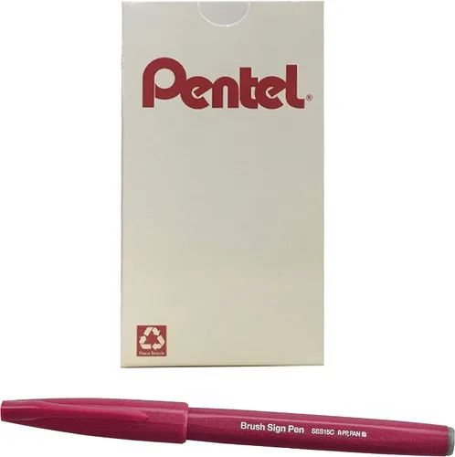 Vista 5 de Bolígrafo con punta de pincel Pentel, tinta ocre. Caja de 12 (SES15 C-Y), Azul
