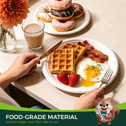 Vista 5 de Platos 100% compostables, 125 platos desechables de alta resistencia de 10 pulgadas hechos de bagazo, ecológicos y sostenibles