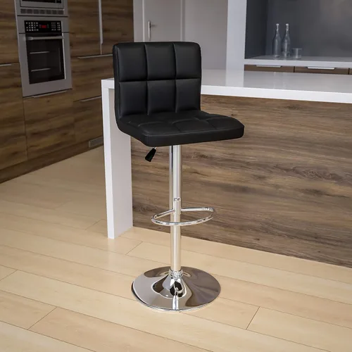 Vista 2 de Flash Furniture Kathleen - Taburete de bar contemporáneo de vinilo acolchado negro con altura ajustable con base cromada