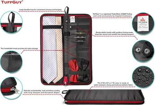 Vista 2 de Travel Essentials - Estuche de viaje para corbata, color negro (18 x 6 pulgadas)
