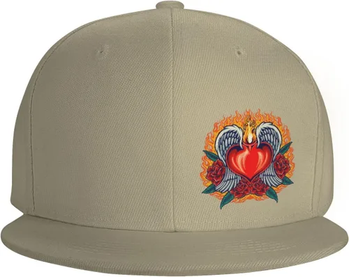 Vista 2 de Heart Angel Fiery with Red Rose Blooms Snapback Hats for Men Women Baseball Cap Flat Bill Brim Hat